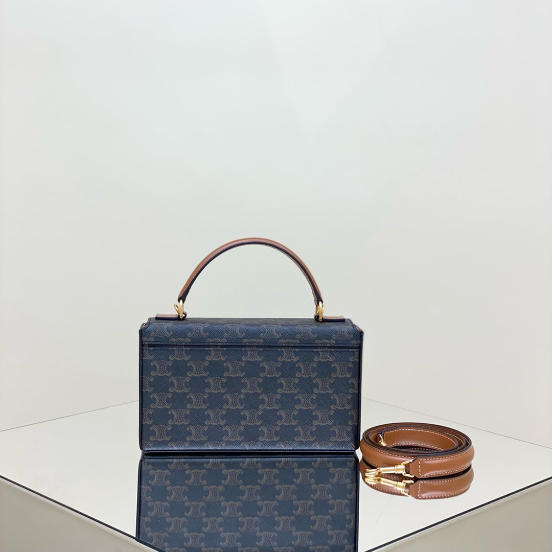 Celine BOX TRIOMPHE 22 BLACK PATTERN NATURAL CALFSKIN