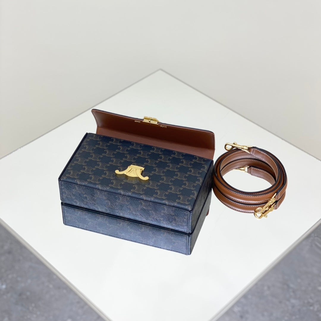 Celine BOX TRIOMPHE 22 BLACK PATTERN NATURAL CALFSKIN
