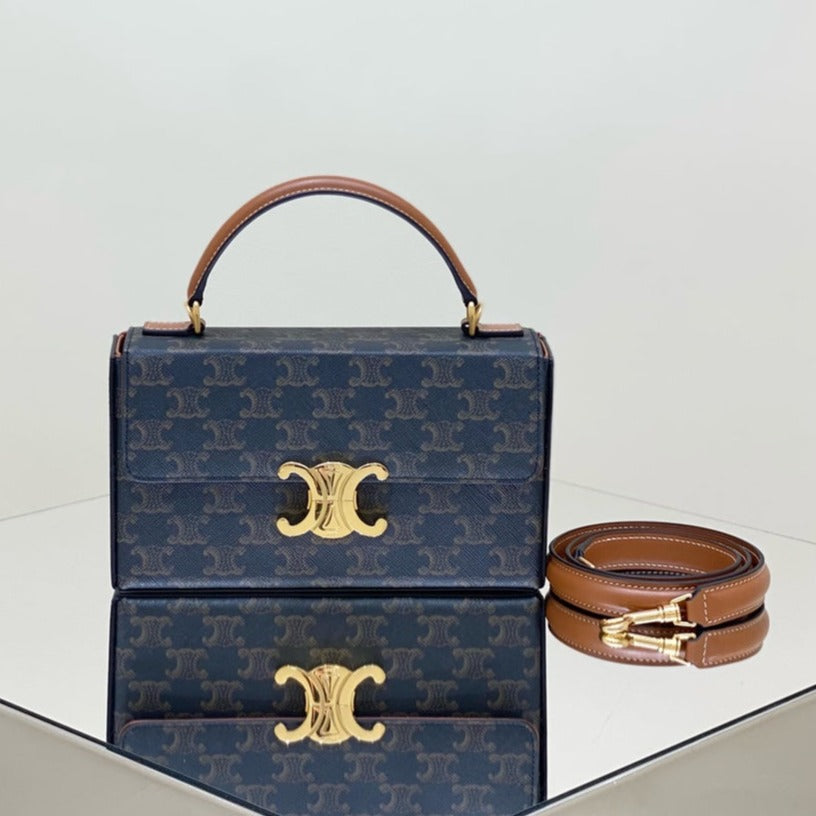Celine BOX TRIOMPHE 22 BLACK PATTERN NATURAL CALFSKIN