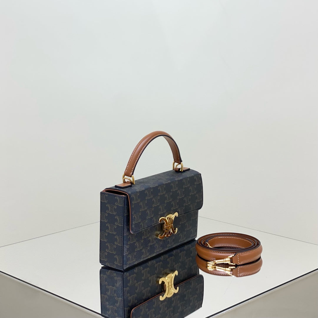 Celine BOX TRIOMPHE 22 BLACK PATTERN NATURAL CALFSKIN
