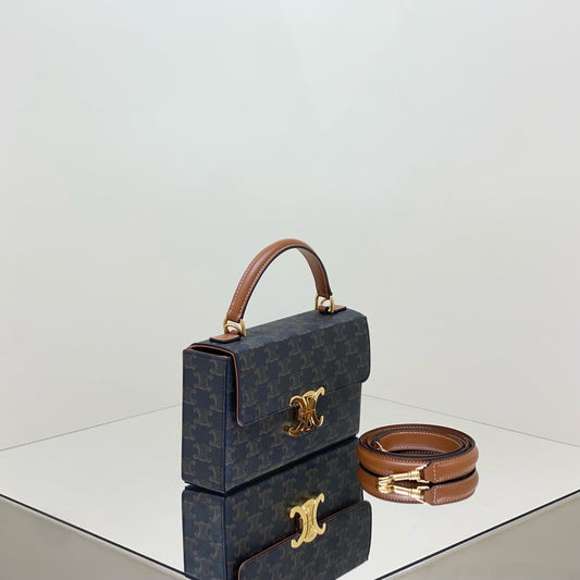Celine BOX TRIOMPHE 22 BLACK PATTERN NATURAL CALFSKIN
