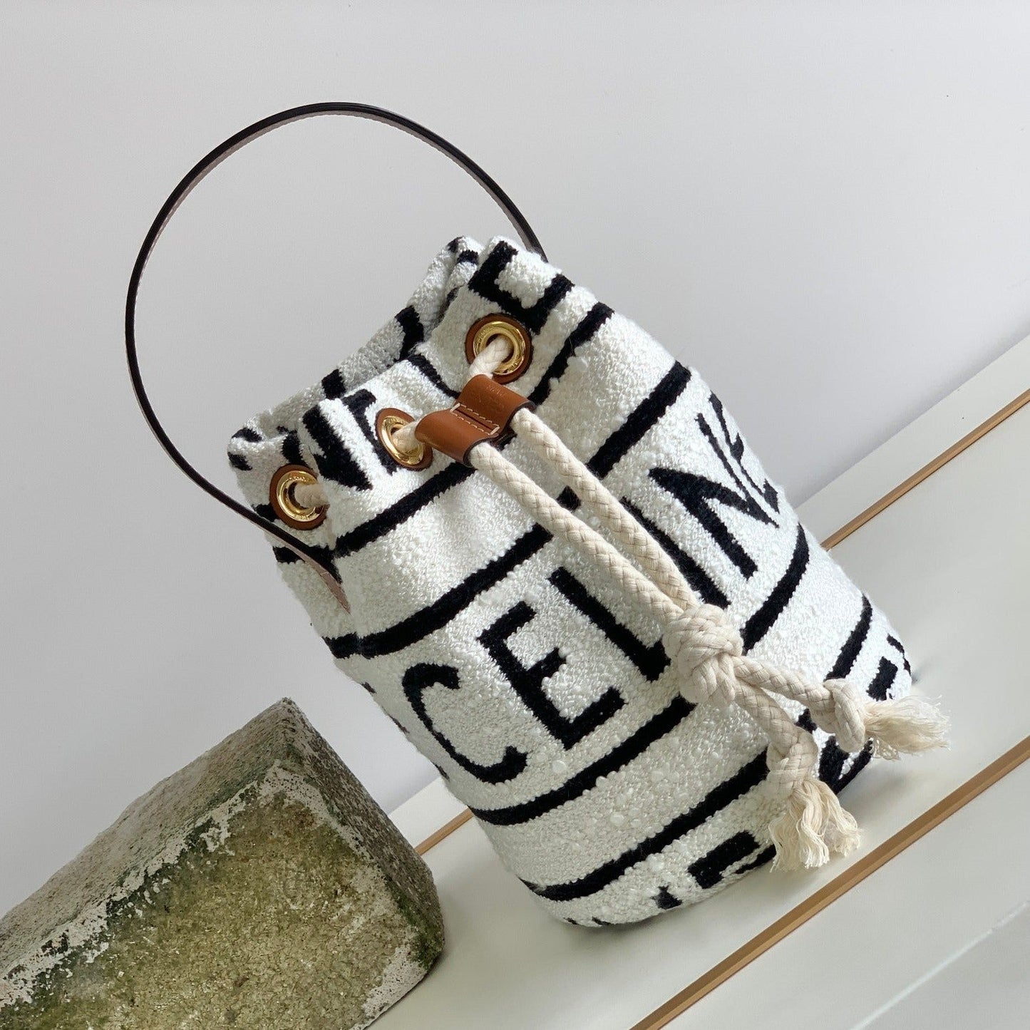 Celine TRIPHOME 19 EMBROIDERED FABRIC BLACK WHITE