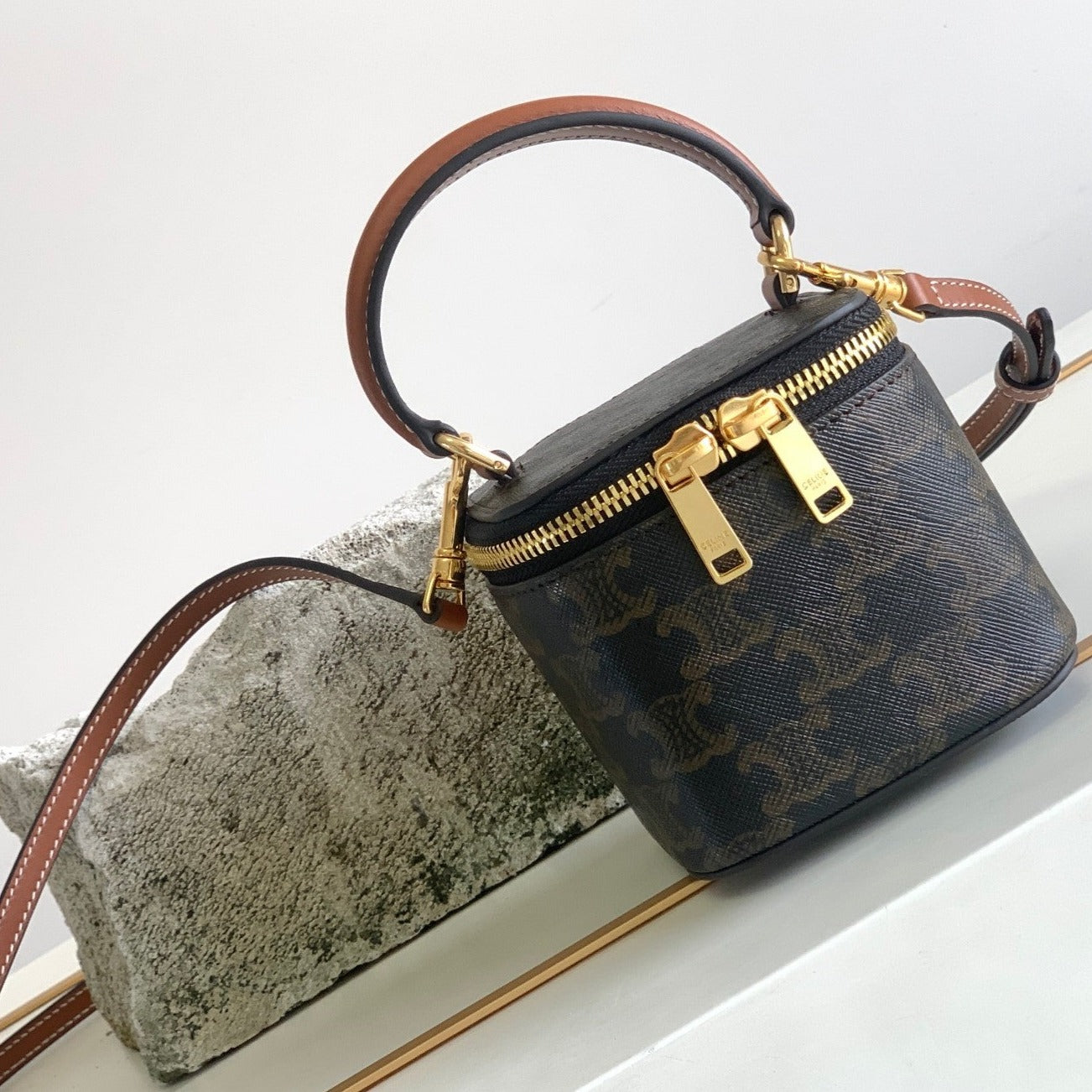 Celine TRIPHOME 9 CALFSKIN BLACK PATTERN BOX BAG