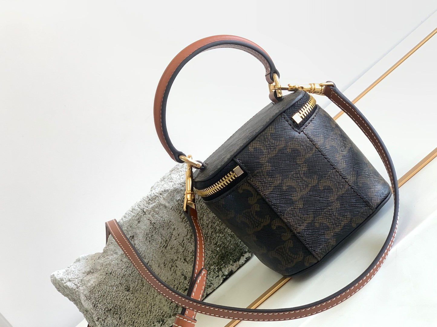 Celine TRIPHOME 9 CALFSKIN BLACK PATTERN BOX BAG
