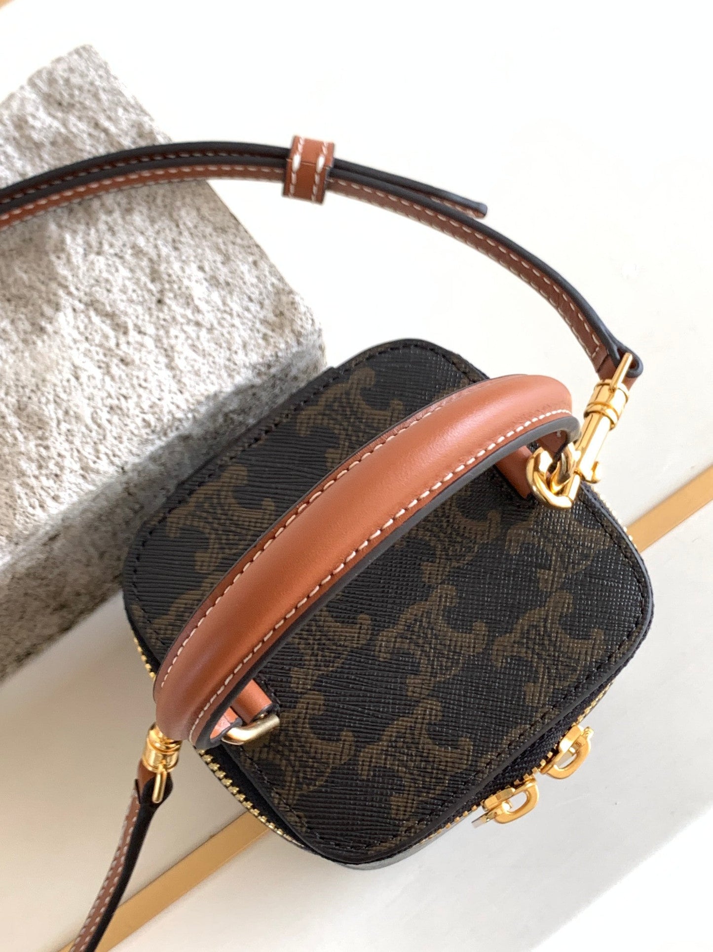 Celine TRIPHOME 9 CALFSKIN BLACK PATTERN BOX BAG