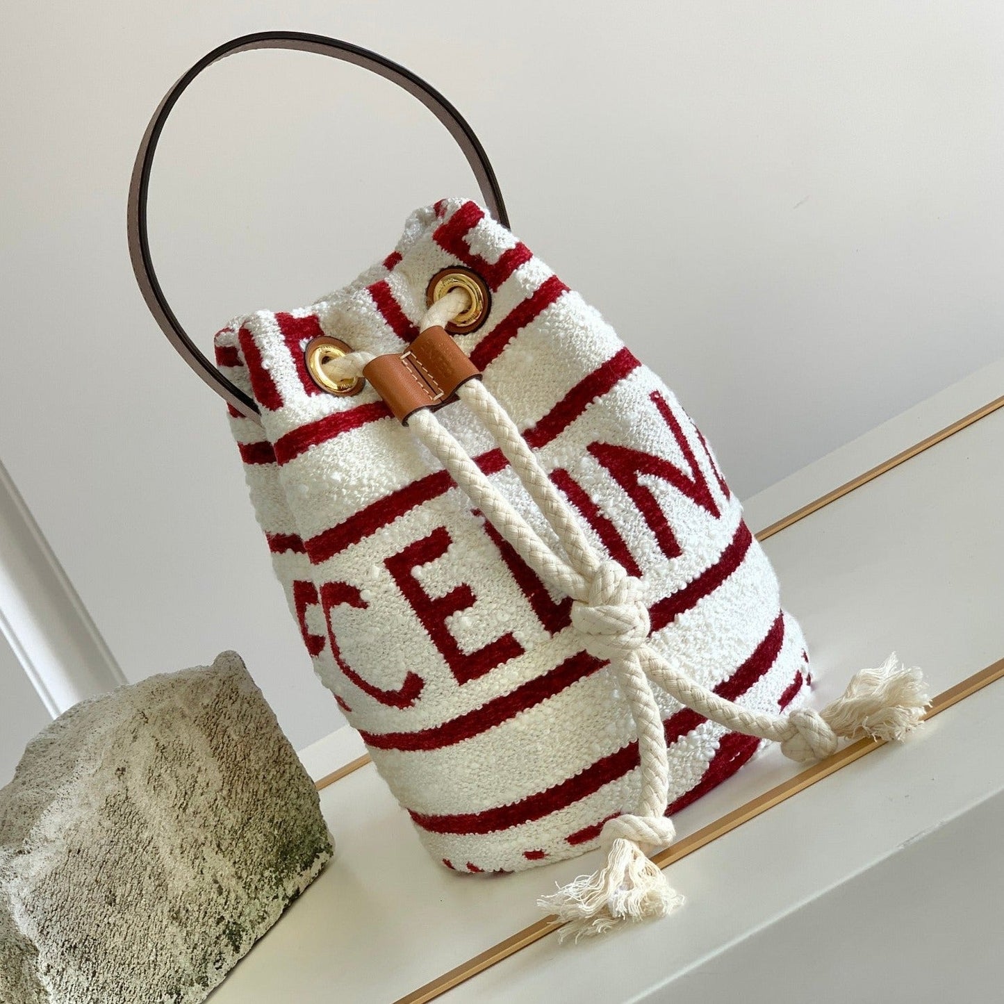 Celine TRIPHOME 19 EMBROIDERED FABRIC WHITE RED