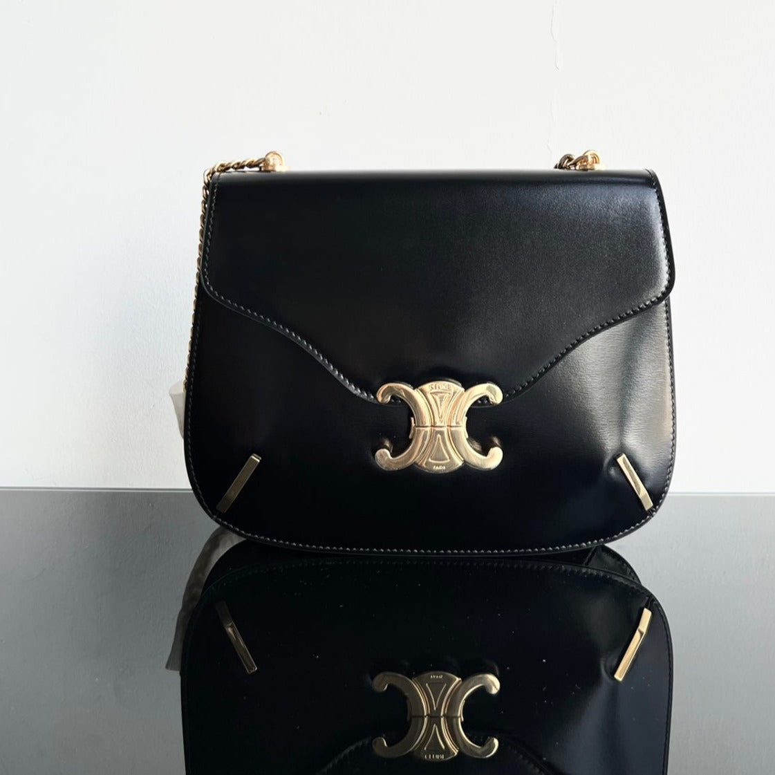 Celine BESACE TRIPHOME 24 BLACK GLOSSY CALFSKIN