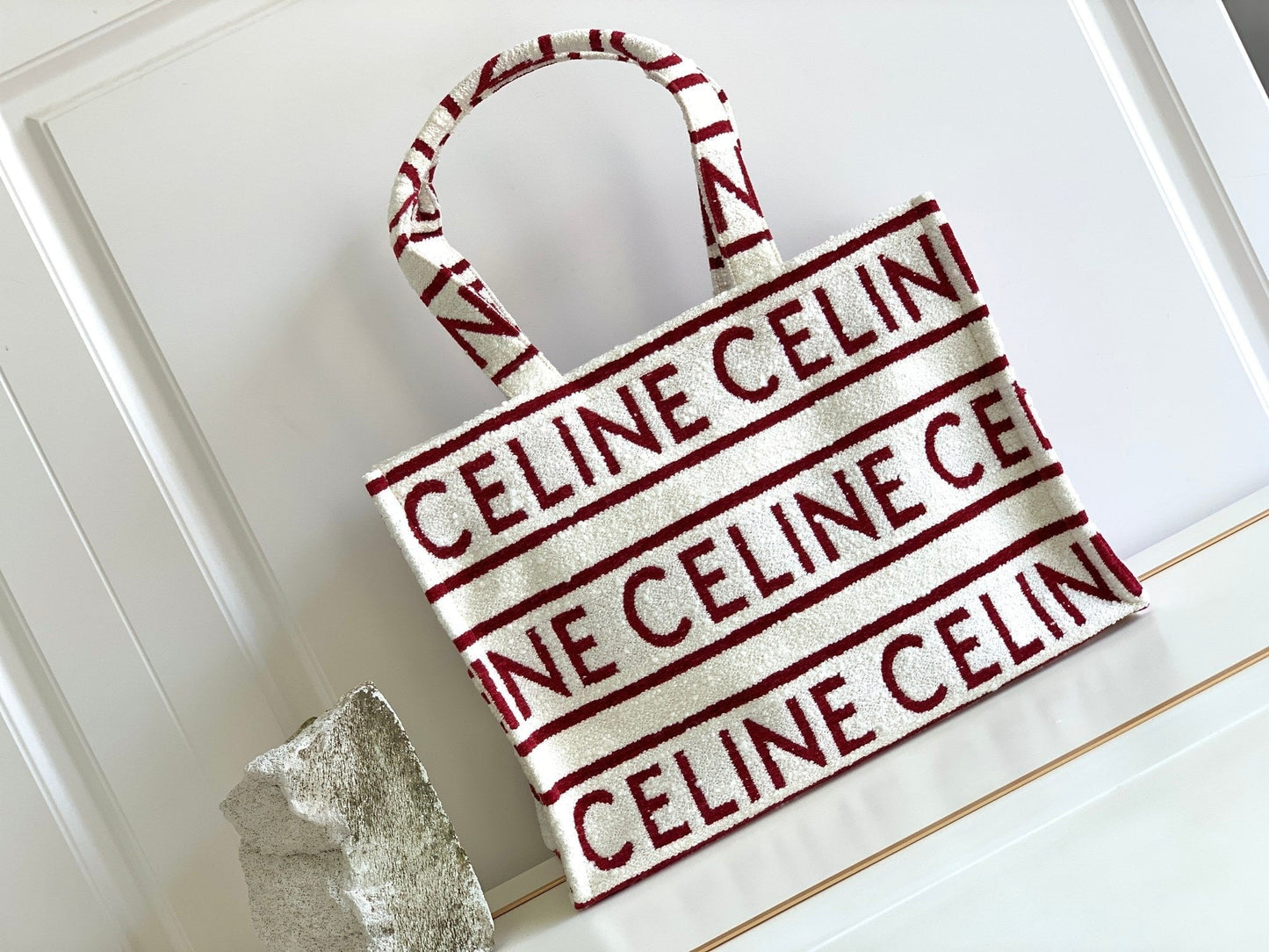 Celine large cabas 41 white burgundy canvas multi logo
