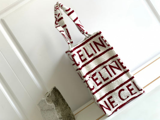 Celine large cabas 41 white burgundy canvas multi logo