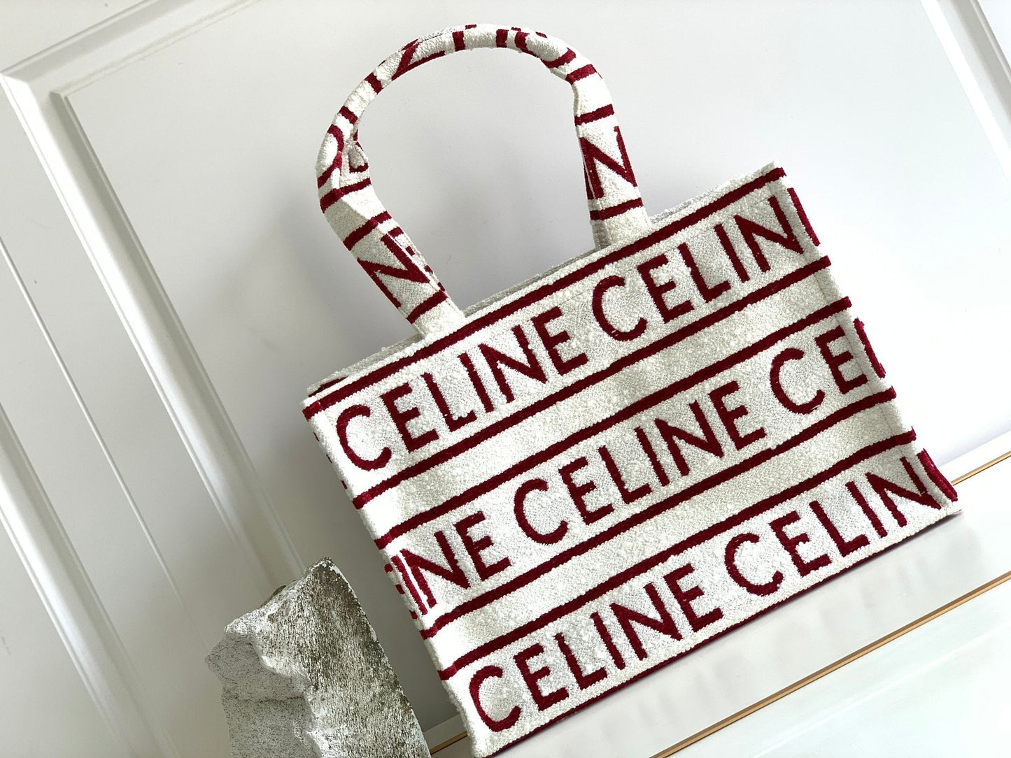 Celine large cabas 41 white burgundy canvas multi logo
