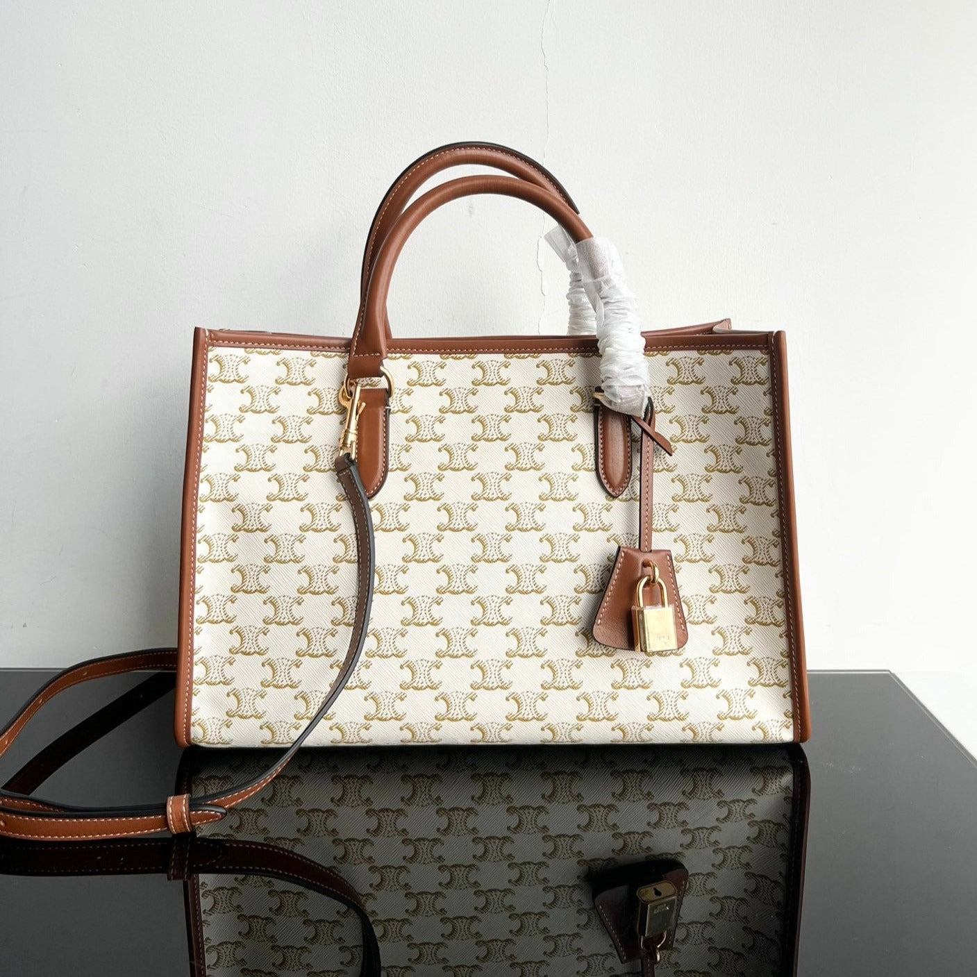 Celine TRIPHOME CABAS 35 WHITE CREAM CALFSKIN TOTE