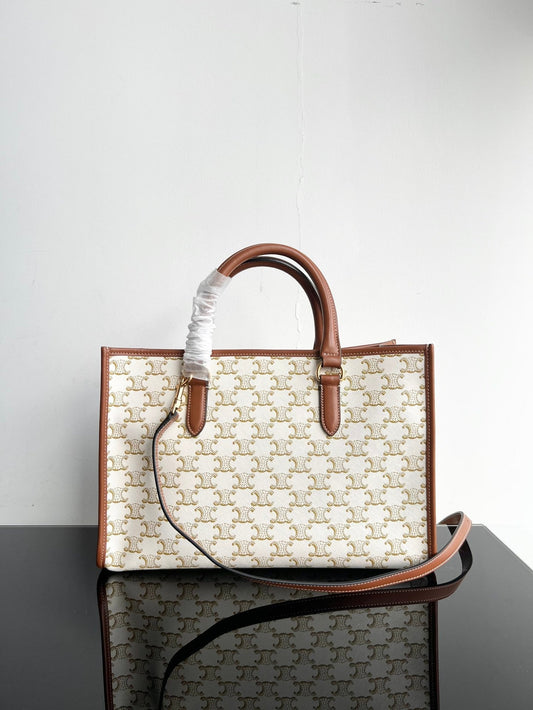 Celine TRIPHOME CABAS 35 WHITE CREAM CALFSKIN TOTE
