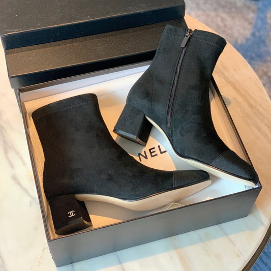 CHANEL Ankle Boots 50mm Black Suede And Lycra Fabric 940055