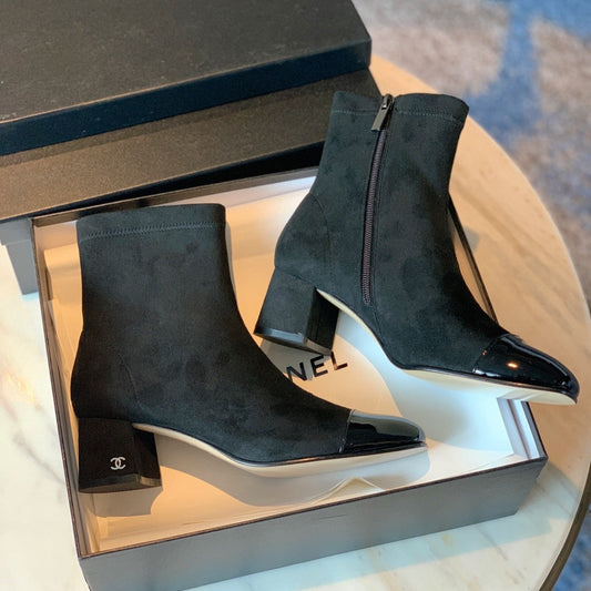 CHANEL Ankle Boots 50mm Black Suede And Glossy Lambskin 940056