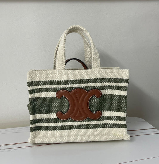 Celine TRIPHOME 29 FABRIC WHITE BLACK WITH BROWN LOGO
