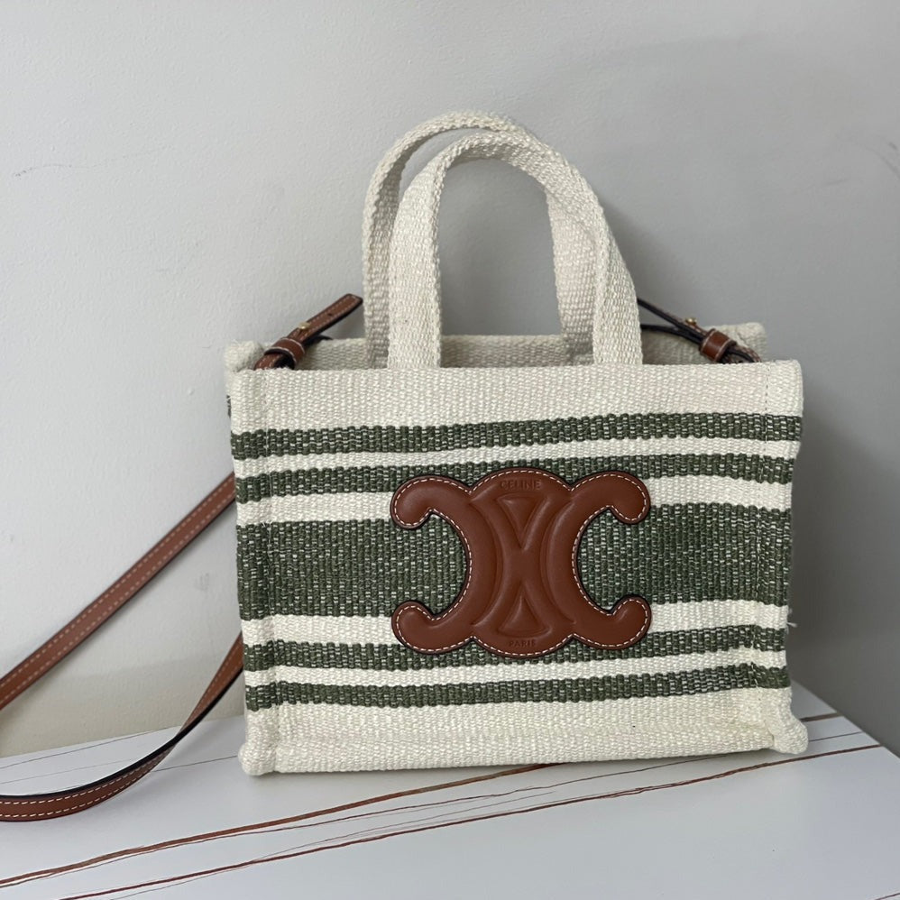 Celine TRIPHOME 29 FABRIC WHITE BLACK WITH BROWN LOGO