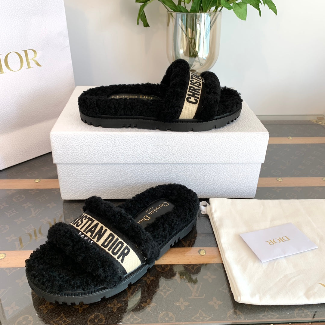 DIOR Dway Slide Black Wool Fleece Lining And Canvas Fabric