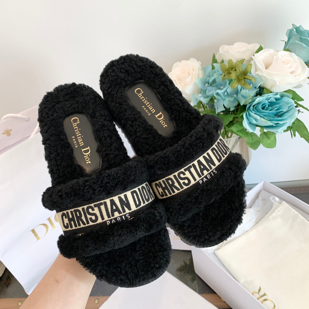 DIOR Dway Slide Black Wool Fleece Lining And Canvas Fabric