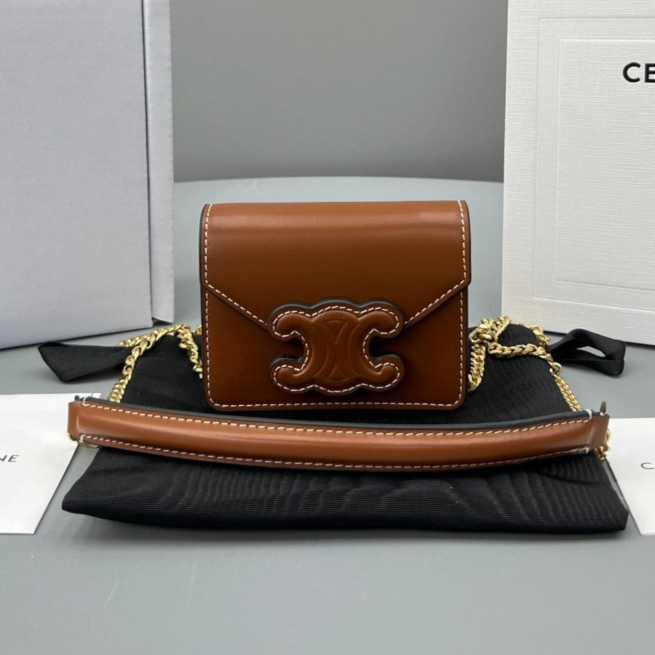 Celine CUIR TRIPHOME 11 CINNAMON BROWN CALFSKIN