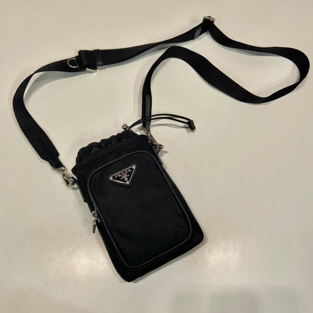 PRADA PHONE BAG 18 IN BLACK RE-NYLON