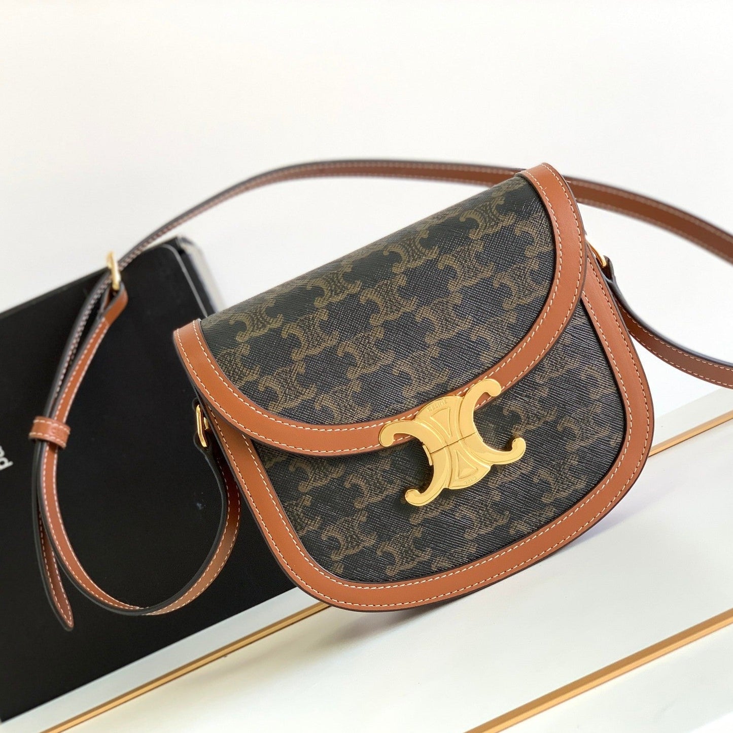 Celine teen besace triomphe canvas 18.5 tan calfskin