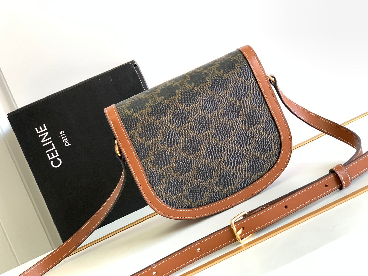 Celine teen besace triomphe canvas 18.5 tan calfskin