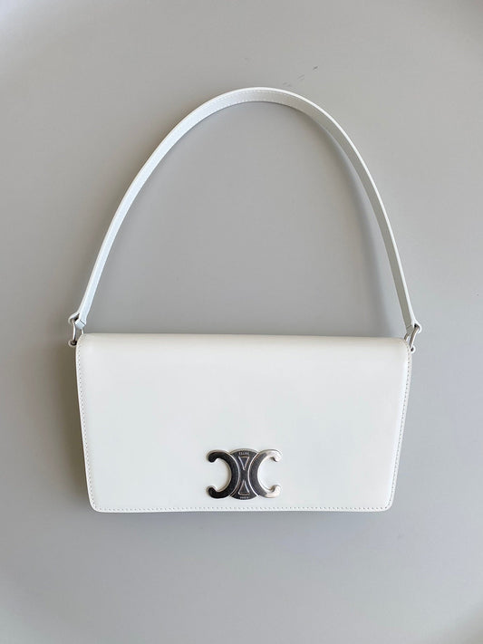 Celine TRAPEZOID UNDERARM TRIPHOME 26 WHITE CALFSKIN