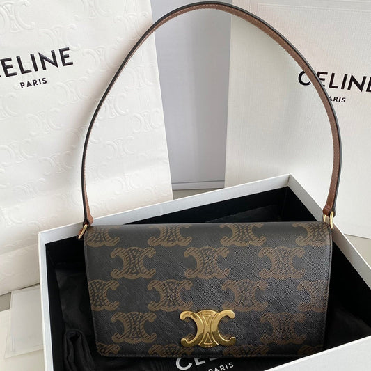 Celine TRAPEZOID UNDERARM TRIPHOME 26 BLACK PATTERN CALFSKIN