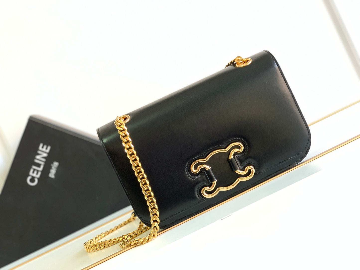 Celine TRIOMPHE FRAME 23 BLACK CALFSKIN