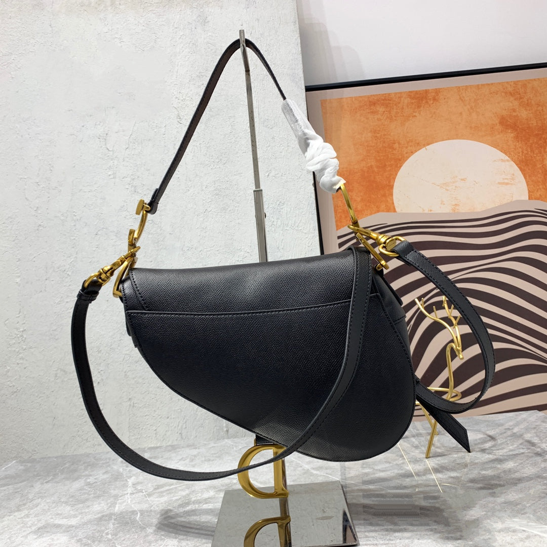 DIOR Saddle Bag Strap Warm Taupe Grained Black Calfskin