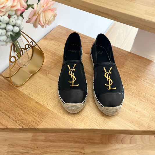 Saint Laurent SL YVES LOGO SLIP ON BLACK CALFSKIN AND MESH