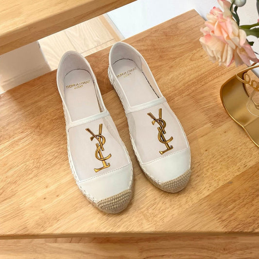 Saint Laurent SL YVES LOGO SLIP ON WHITE CALFSKIN AND MESH