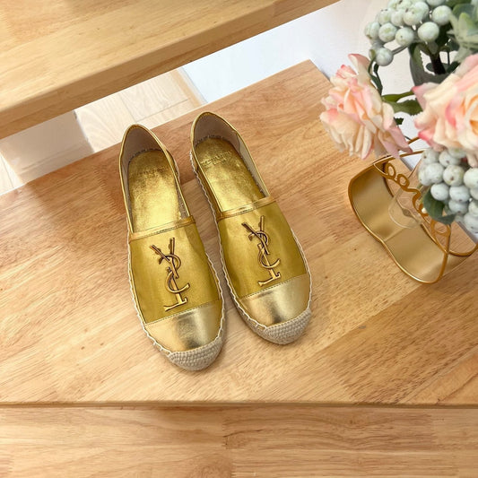 Saint Laurent SL YVES LOGO SLIP ON METALLIC GOLD CALFSKIN AND MESH