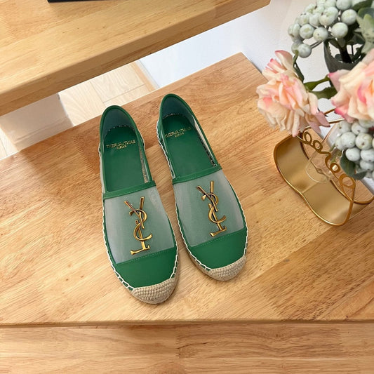 Saint Laurent SL YVES LOGO SLIP ON DARK GREEN CALFSKIN AND MESH