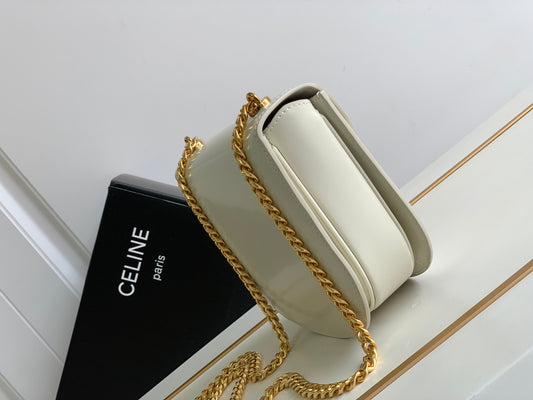 Celine teen besace triomphe 18.5 white calfskin with chain