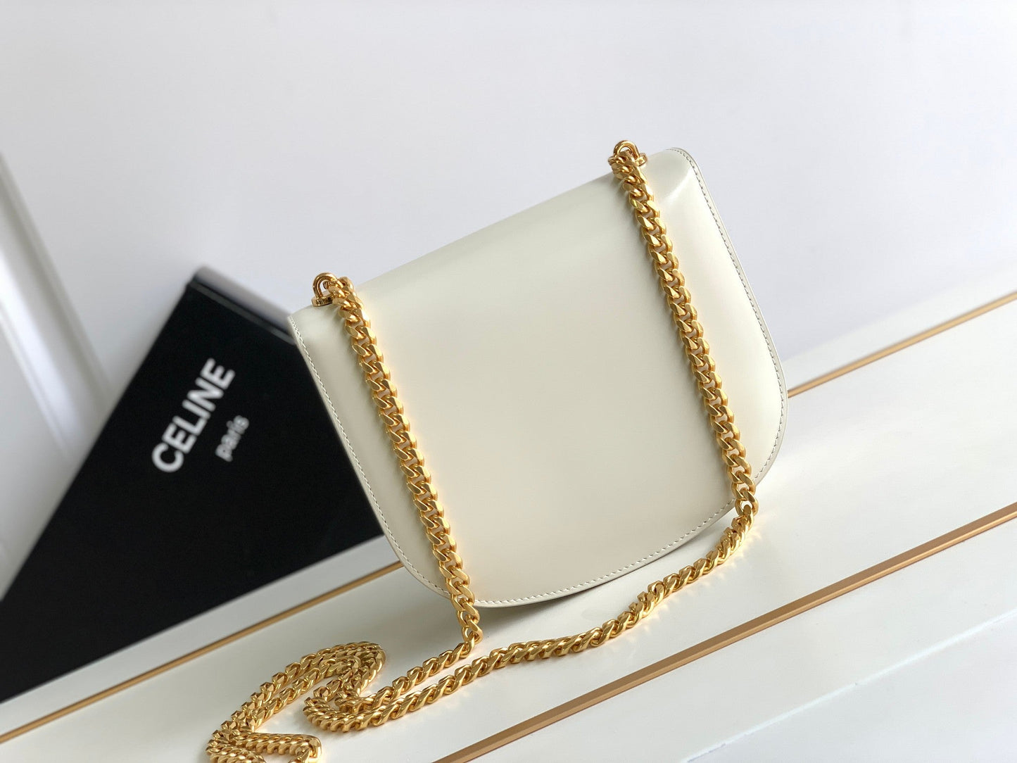 Celine teen besace triomphe 18.5 white calfskin with chain