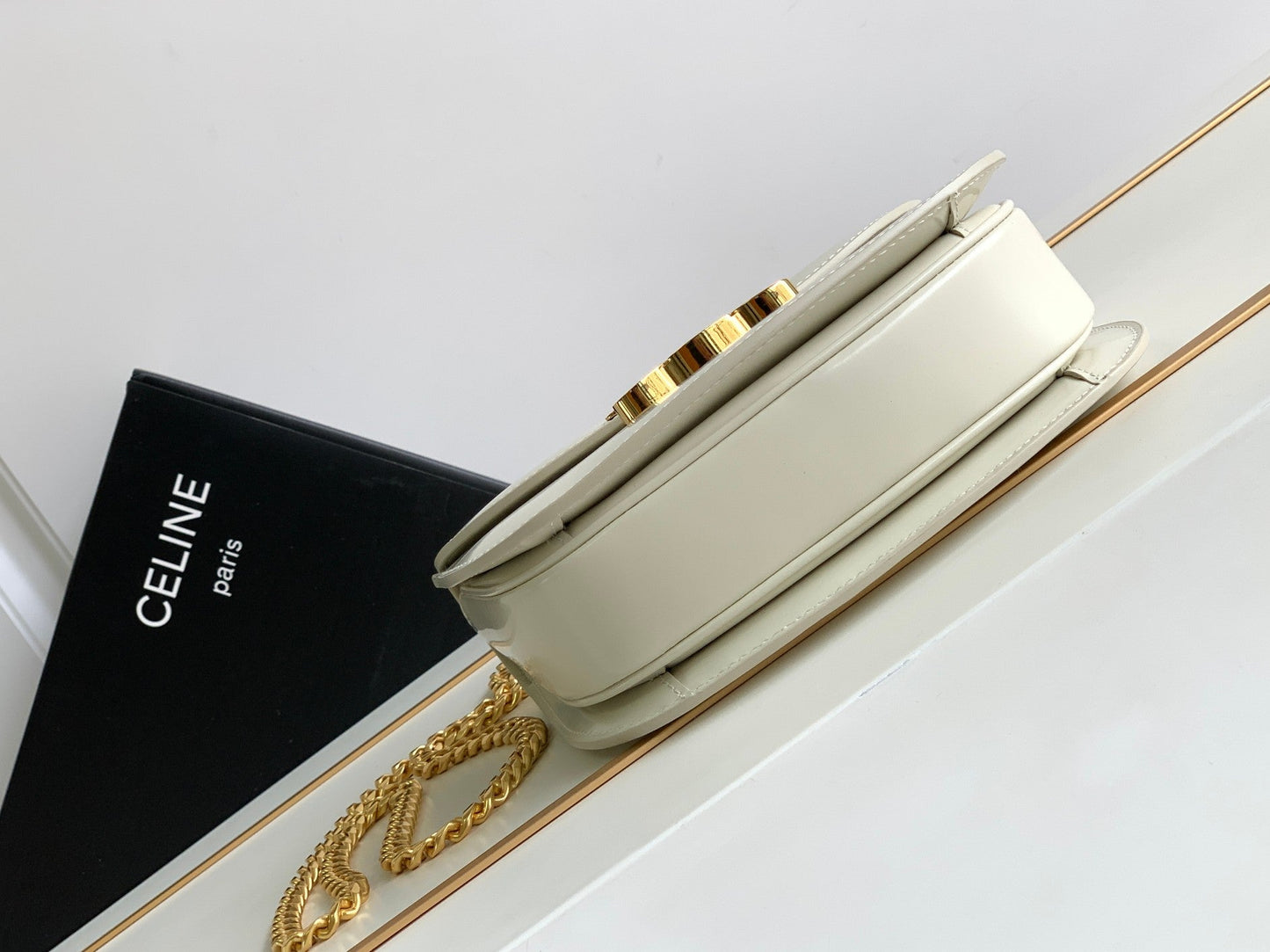 Celine teen besace triomphe 18.5 white calfskin with chain
