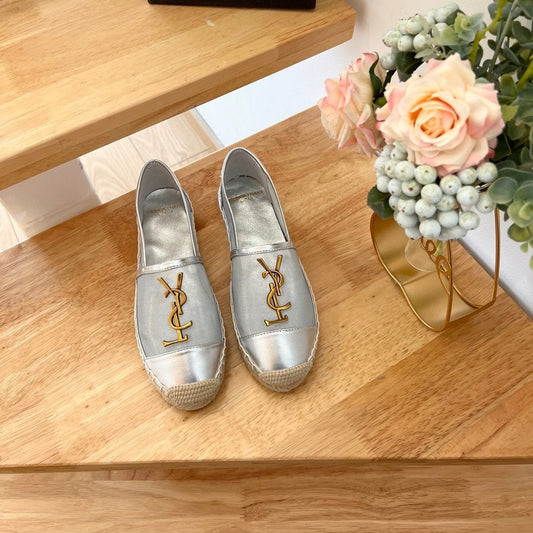 Saint Laurent SL YVES LOGO SLIP ON SILVER CALFSKIN AND MESH