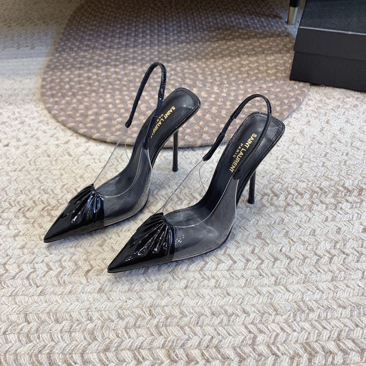 Saint Laurent HIGH SLINGBACK IN BLACK GLOSSY CALFSKIN SPLICED WITH TPU
