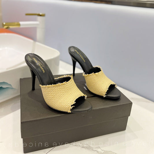 Saint Laurent SL GOLDIE MULES YELLOW BRAIDED ROPE