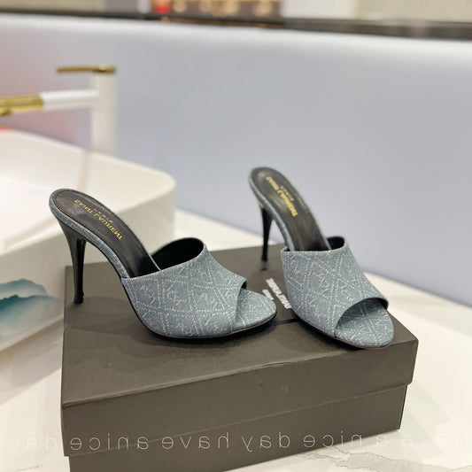 Saint Laurent SL GOLDIE MULES STONE COLOR DENIM