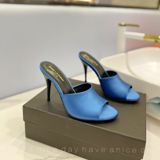 Saint Laurent SL GOLDIE MULES COBALT SATIN