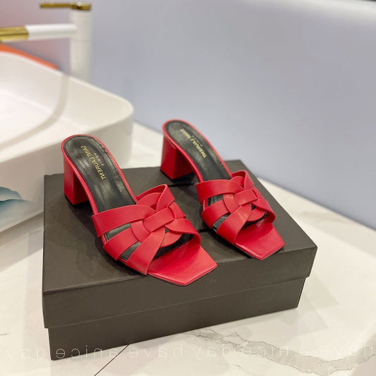 Saint Laurent SL TRIBUTE MULES RED CALFSKIN