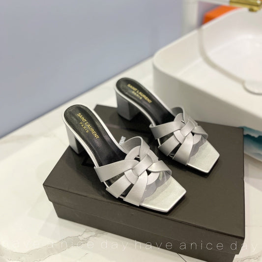 Saint Laurent SL TRIBUTE MULES SILVER CALFSKIN