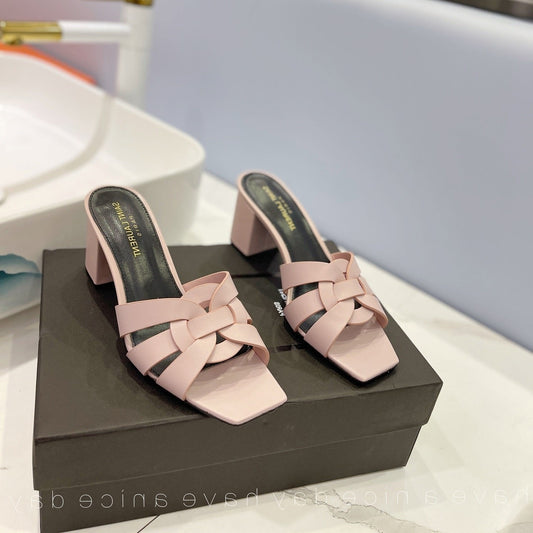 Saint Laurent SL TRIBUTE MULES PASTEL PINK CALFSKIN