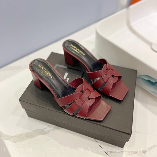 Saint Laurent SL TRIBUTE MULES BERRY CALFSKIN