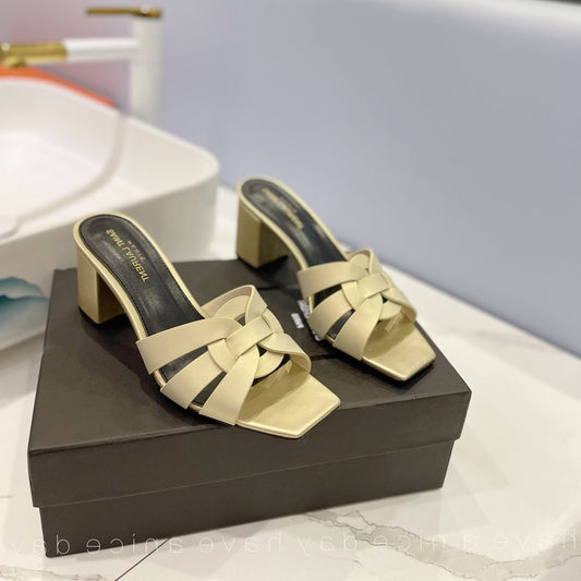 Saint Laurent SL TRIBUTE MULES FLAX CALFSKIN