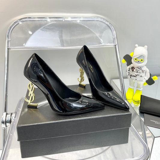 Saint Laurent SL OPYUM BASIC HIGH HEEL BLACK CALFSKIN-GOLD HEEL