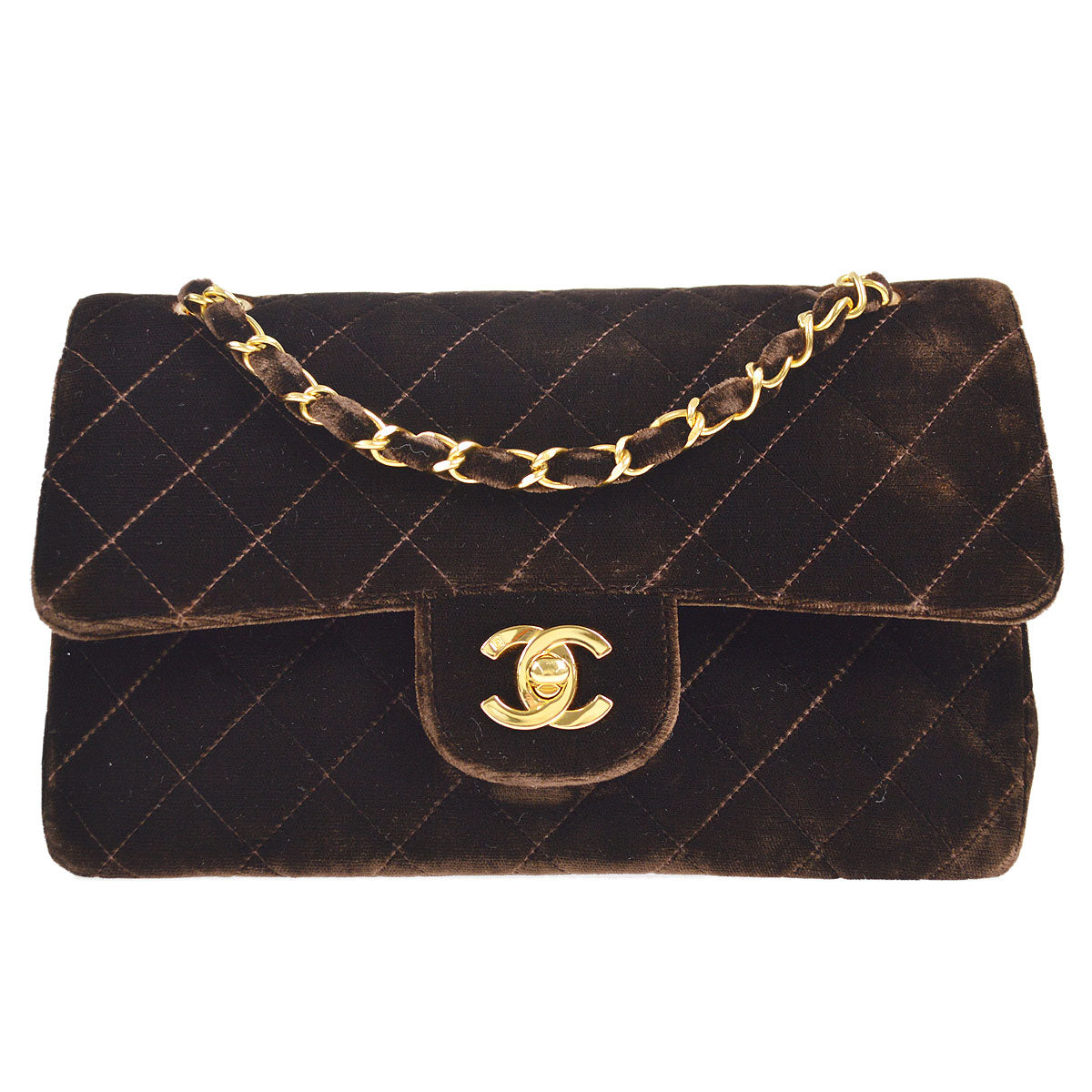 CHANEL * 1994-1996 Classic Double Flap Small Brown Velvet