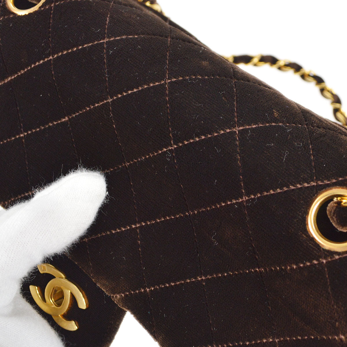 CHANEL * 1994-1996 Classic Double Flap Small Brown Velvet